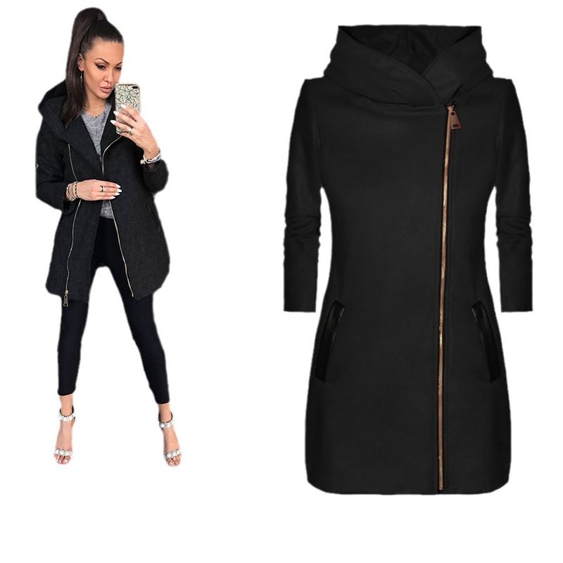 Women's Clothing fashion side zipper plus velvet coat hooded jacket sweatshirt women_autovado.com
