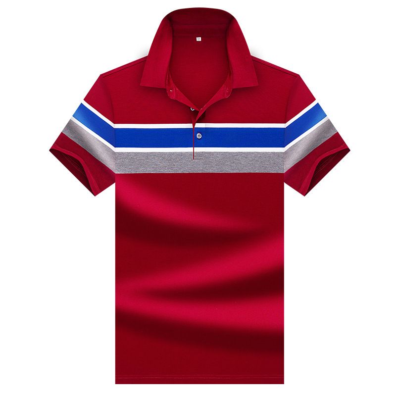 Men's Clothing Summer striped polo shirt men's casual middle-aged and young dad's outfit grandfather father short-sleeved T-shirt men's lapel T-shirt_autovado.com