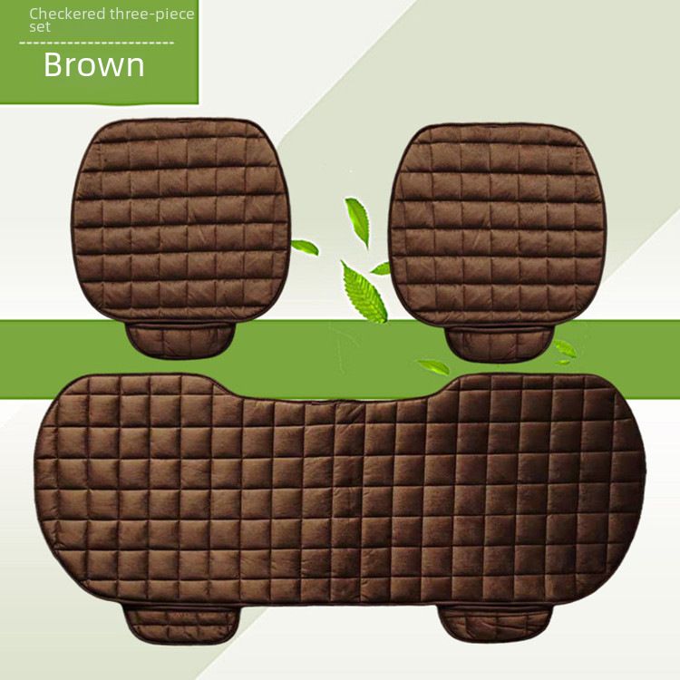 Winter car seat cushion no backrest square embroidered plush tie-free warm three-piece front and rear row single seat cushion_autovado.com