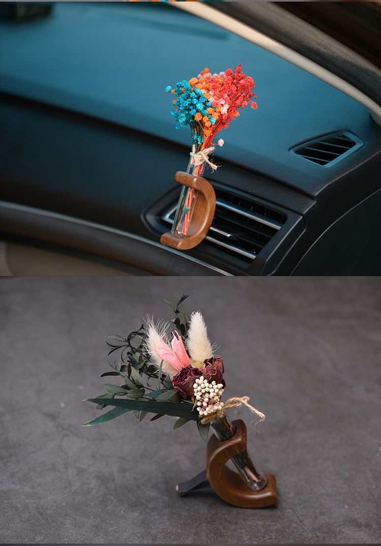 Car air outlet special car mounted vase center console hydroponic flower holder interior decoration solid wood ornament_autovado.com