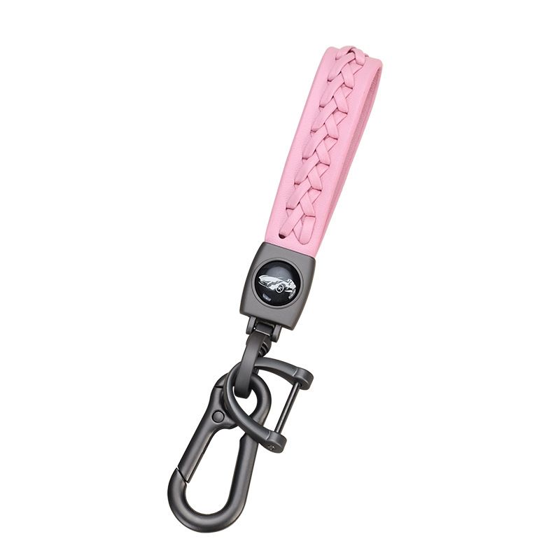 Lambskin Braided Car Keychain Hand Woven Rope Couple Keychain Car Metal Keychain_autovado.com