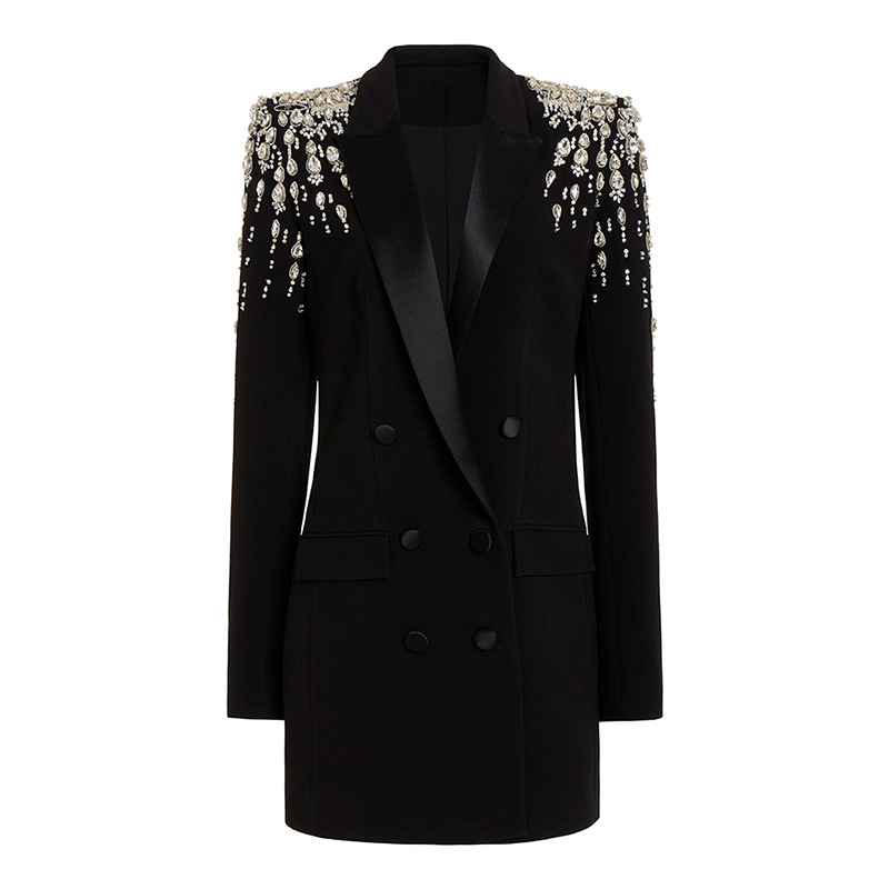 Women's fashion beaded and diamond-studded slim-fit suit jacket_autovado.com
