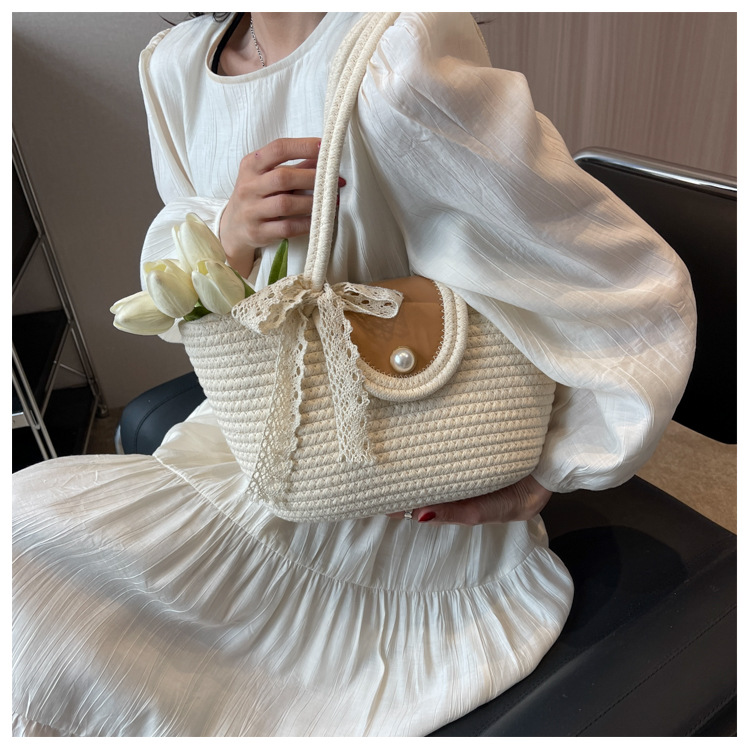 Chic Handbags 2024 New Woven Holiday Shoulder Bag Fashionable and Versatile Large-capacity Tote Bag Beach Bucket Bag_autovado.com