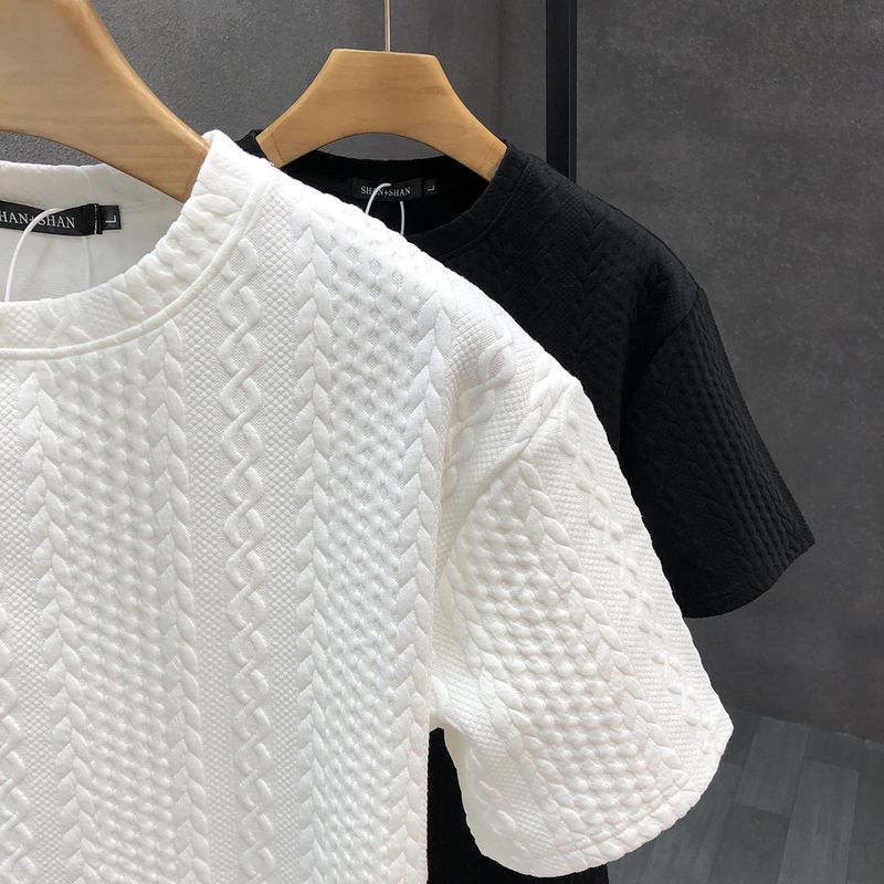 Men's clothing High-grade hemp pattern white men's short-sleeved T-shirt brand summer clothes new 2024 spirited young man clothes_autovado.com