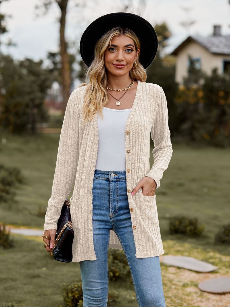 New women's clothing women's brushed pit strip solid color long-sleeved women's cardigan jacket_autovado.com