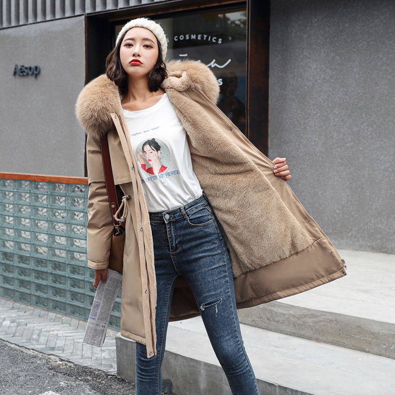 Women's Clothing winter new cotton coat women medium and long large fur collar plus velvet lining parka coat trendy_autovado.com