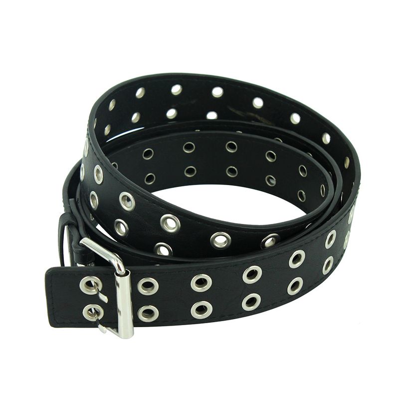 HOT Fashion Women Punk Chain Belt Adjustable Black DoubleSingle Eyelet Grommet Metal Buckle Leather Men Waistband For Jeans_autovado.com