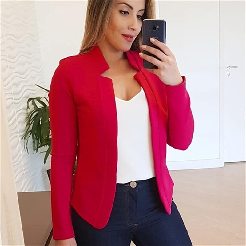 Women's Clothing solid color casual professional small suit jacket tops women's clothing_autovado.com