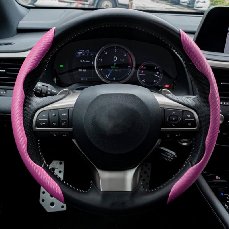 Power Assisted Buckle Ultra-thin Anti Slip Carbon Fiber Patterned Car Suede Steering Wheel Protective Universal Handle_autovado.com