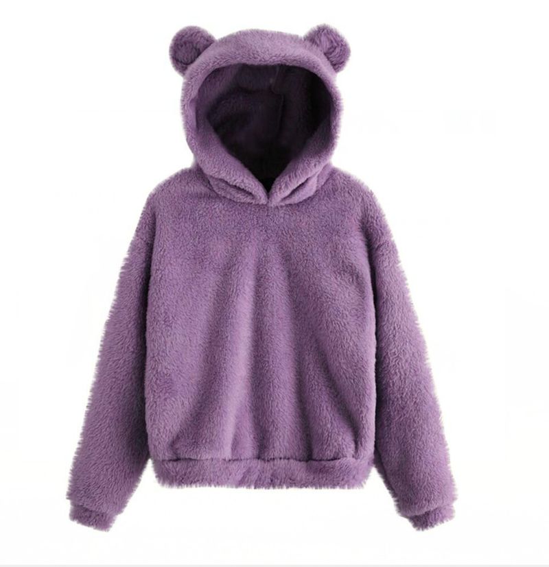 Women's Clothing autumn and winter new fluffy rabbit ears hooded warm sweater sweater_autovado.com