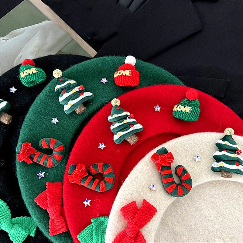 Hot Sale Christmas Wool Beret Cap Vintage Female Winter Warm Red Green Painter Hat For Women Xmas Party Dress Up Headwear New_autovado.com