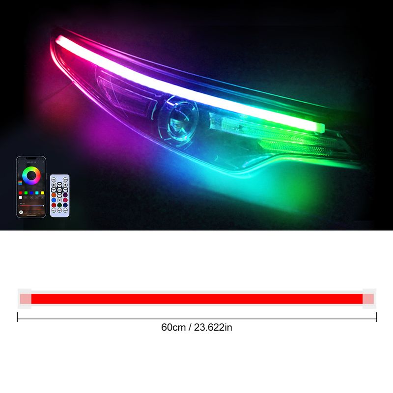 Car RGB Colorful Daytime Running Lights APP Bluetooth Control 30CM 45CM 60CM Driving Light Strip_autovado.com