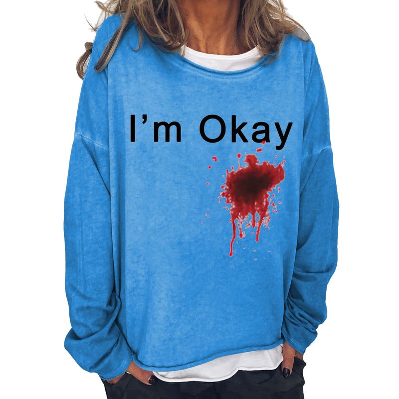 Women's Clothing I'M OKAY printed sweatshirt women's loose bat long sleeve top_autovado.com