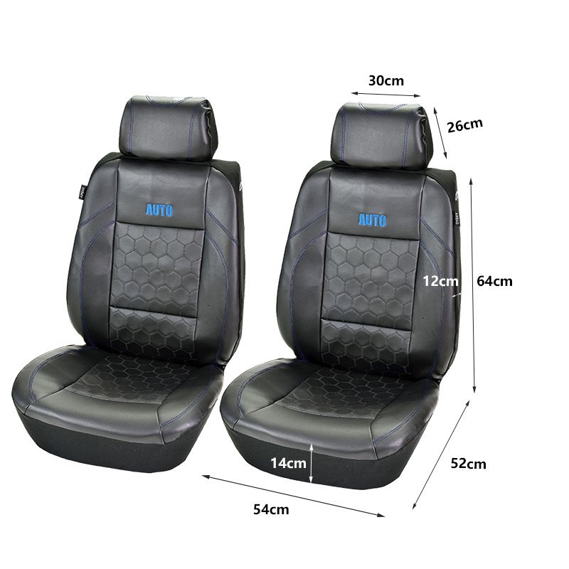 Two front car seat covers black football embroidery PVC splicing black PVC three-dimensional pressure line_autovado.com