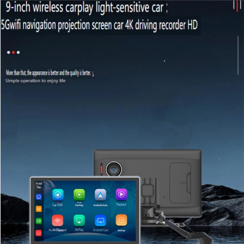 9" Wireless CarPlay Android Auto Display - 4K Dash Cam With 5G WiFi & Light Sensor_autovado.com