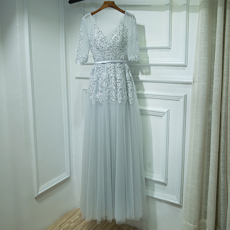 Dress new banquet evening dress bride toast dress long section celebrity party dress host bridesmaid dress_autovado.com