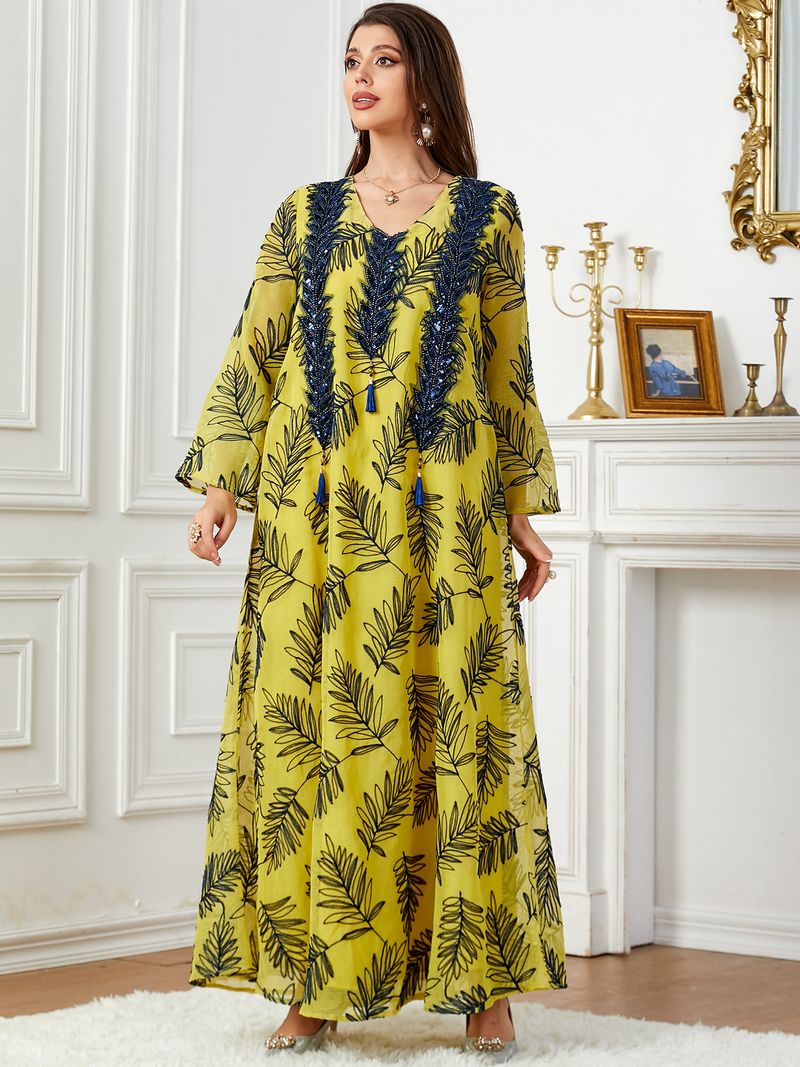 Women's Clothing Arab clothing Dubai embroidered dress Muslim women's evening dress Middle Eastern robe_autovado.com
