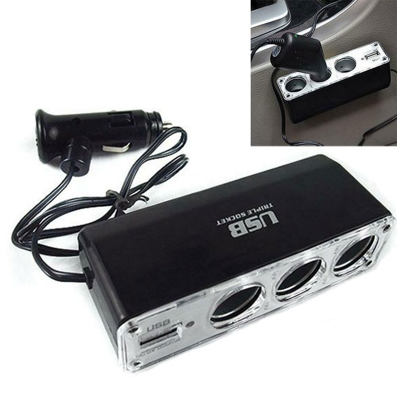 Car Charger, 12V Cigarette Lighter, One In Three, With USB Multifunctional Vehicle Conversion Plug And Socket_autovado.com