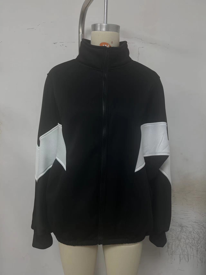 Women's Clothing Autumn and Winter Hot Style Loose Casual Versatile Top Long Sleeve Color Block Stand Collar Jacket for Women_autovado.com