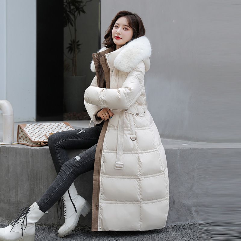 Women's Clothing Winter New Cotton Jacket Large Fur Collar Medium Length Slim Belt Slim Temperament Down Cotton Jacket Women's Jacket_autovado.com