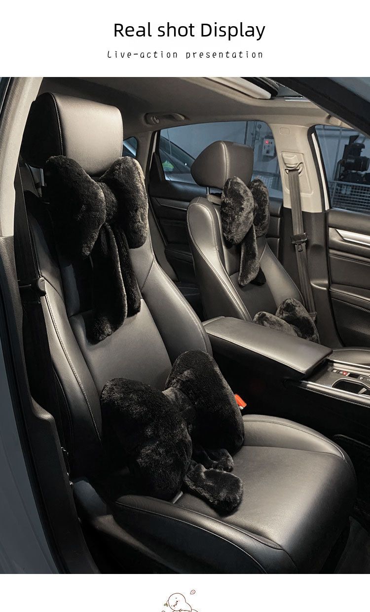 Car Winter Headrest Plush Neck Pillow Internet Popular Cute Bow Car Seat Winter Car Lumbar Headrest_autovado.com