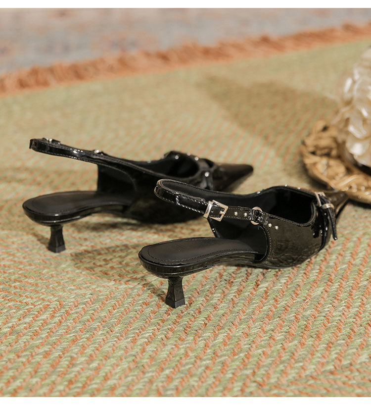 Women's fashion line with black pointy skinny heels fashion bag head high-heeled sandals_autovado.com