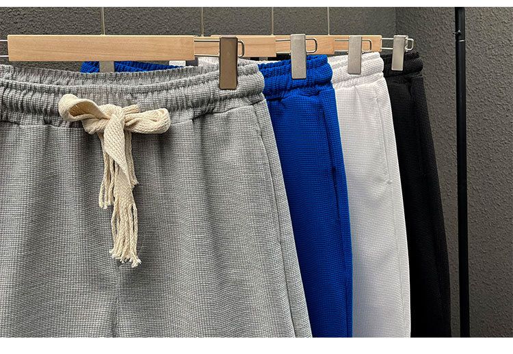 Men's Clothing waffle polo shirt short sleeved T shirt set summer loose clothes tops and pants suits for men_autovado.com