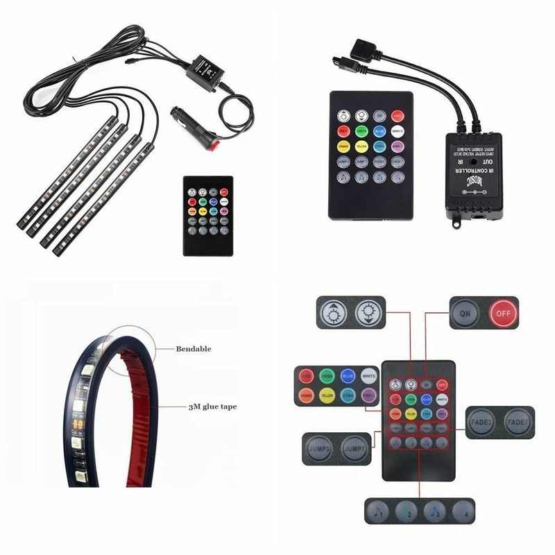 Car LED 12 Lights Colorful Sound Drag Four 48SMD Music With Remote Control USB Foot Atmosphere Light RGB_autovado.com