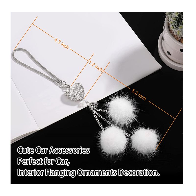 New Heart Hair Ball Rearview Mirror Decoration Car Diamond Pendant Female_autovado.com