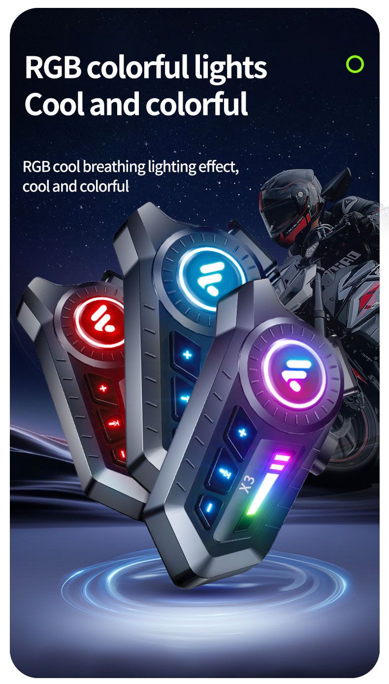 X3 Motorcycle Helmet Bluetooth Heavy Bass Waterproof Noise Reduction Wireless Cross-Brand Dual Intercom Riding Headset_autovado.com
