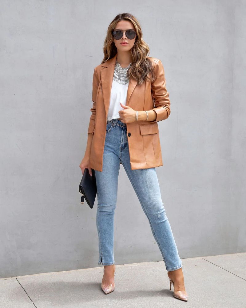 Women's Clothing Street Style Pure Color Casual Fashion Three color Leather Jacket _autovado.com