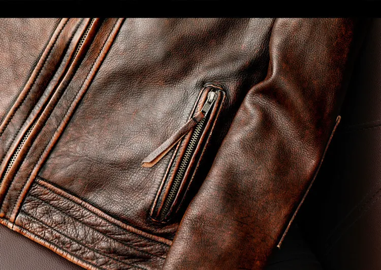 Men Genuine Leather Jacket Vintage Brown 100% Cowhide Coat Man Slim Fashion Biker Clothing Asian Size S6XL M697 Drop_autovado.com