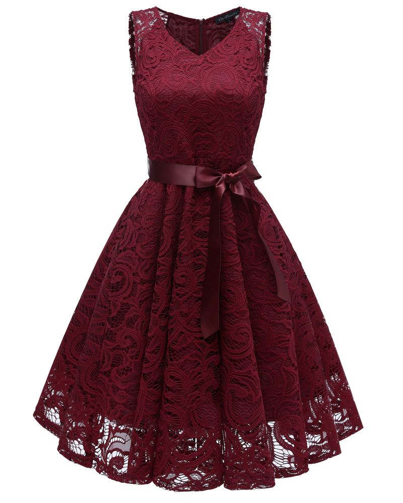 Women's Nordic small fresh V-neck mature women's big swing lace women's dress_autovado.com