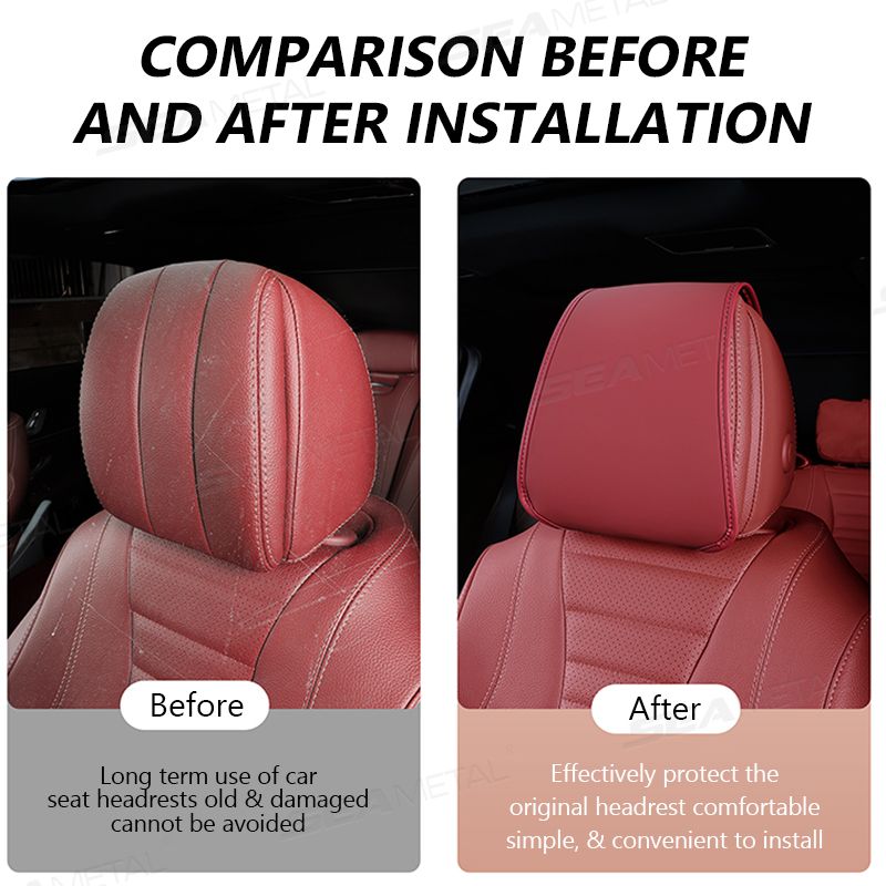 SEAMETAL Headrest Premium Leatherette Seat Pillow Case Dustproof Neck Support Protector Cover For Car Accessories_autovado.com
