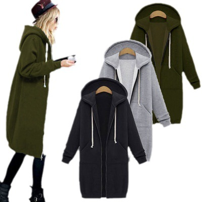 Women's Clothing Autumn and Winter Women's Clothing Hooded Long Sleeve Mid Length Sweater Fleece Long Coat_autovado.com