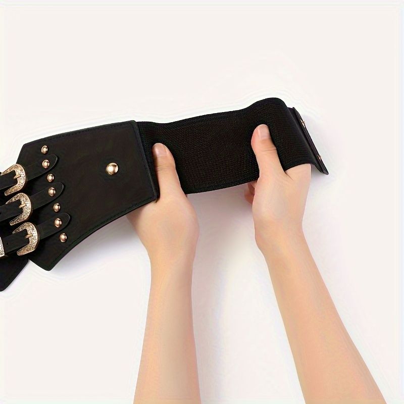 HOT Vintage Rivet Studded Waistband Gothic Triple Buckle Wide Classic Corset Waspie Belts Dress Coat Girdle For Women Girls_autovado.com