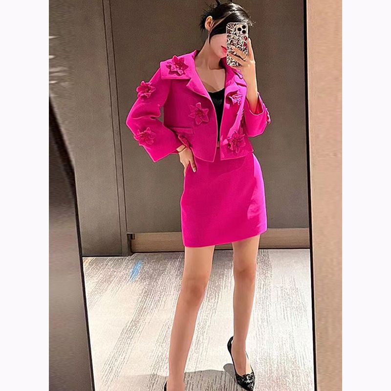 Women's Clothing Star Fashion Fluorescent Series Heavy duty Three dimensional Flower Decorated Short Suit Jacket_autovado.com