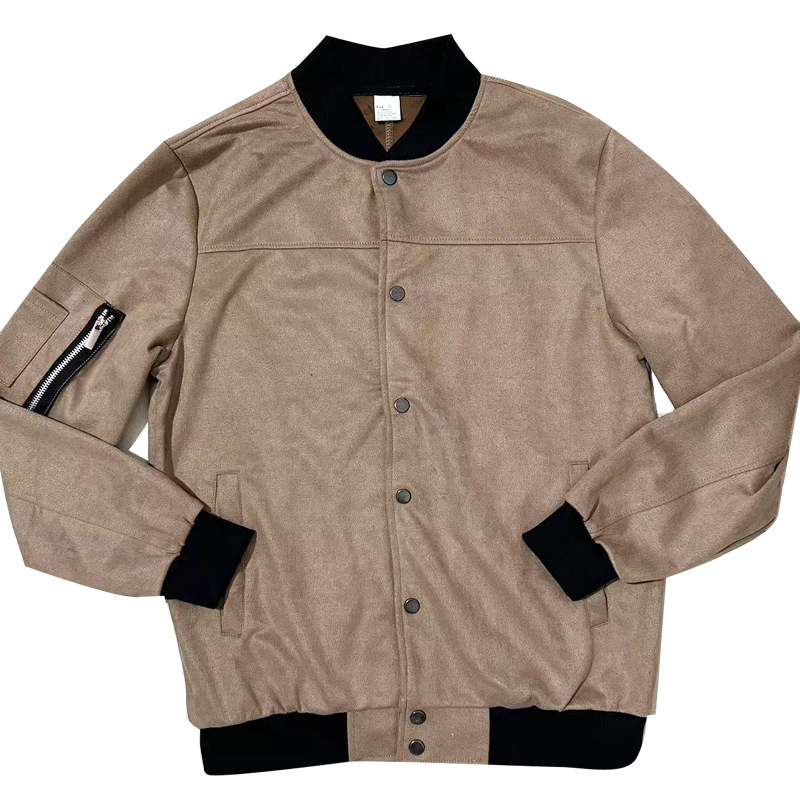 Man's clothing Suede stand collar men's button-up cardigan jacket casual trendy coat for men_autovado.com