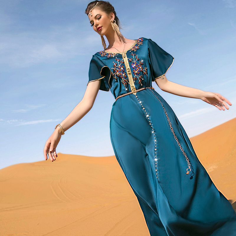 BA7029 new hand-stitched short-sleeved dress travel party lady style long dress_autovado.com