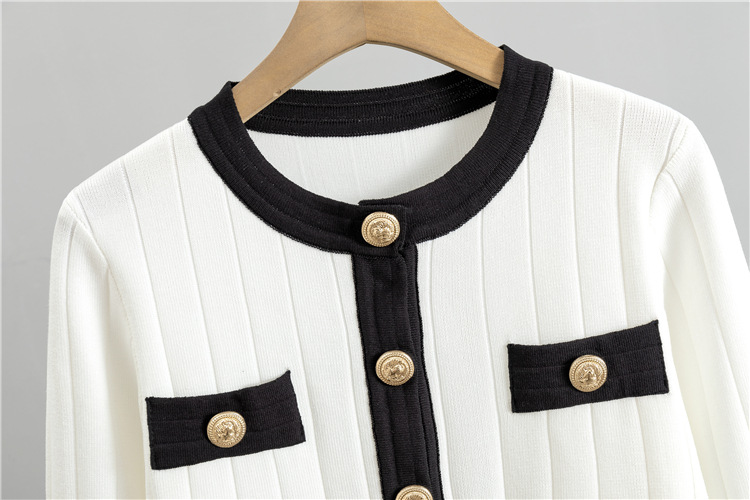 Women's haute couture French socialite knit suit slim coat skirt two-piece set_autovado.com