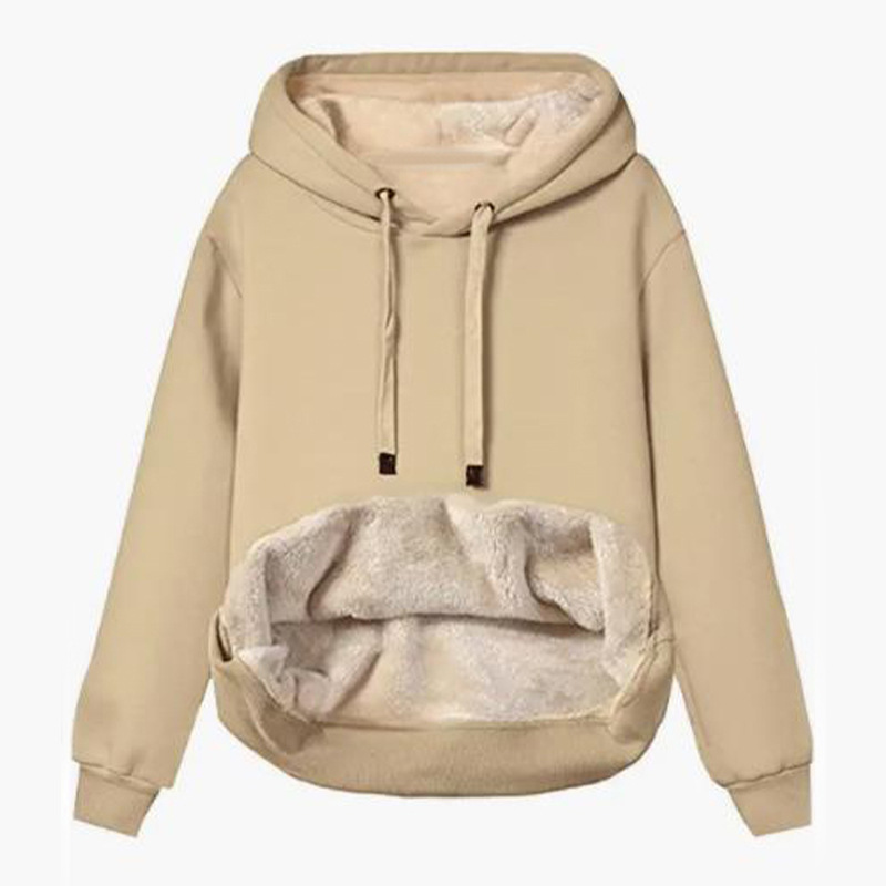 Women's Clothing warm pocket hooded sports sweatshirt jacket_autovado.com