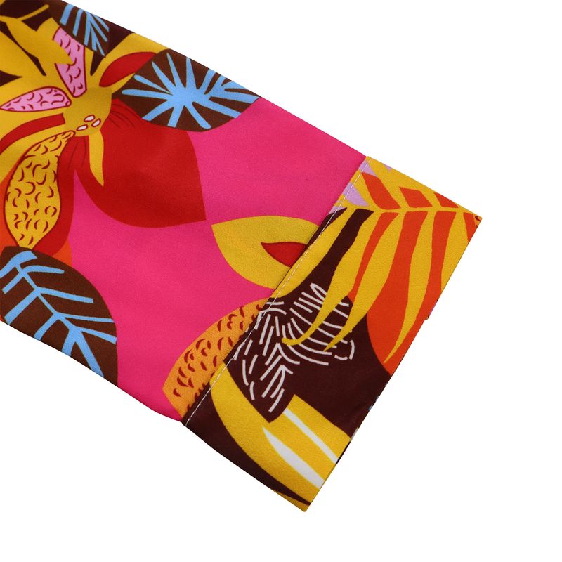 Women's Fashion Print Two-piece Suit Lapel Tie Shirt Wide Leg Pants Suit_autovado.com