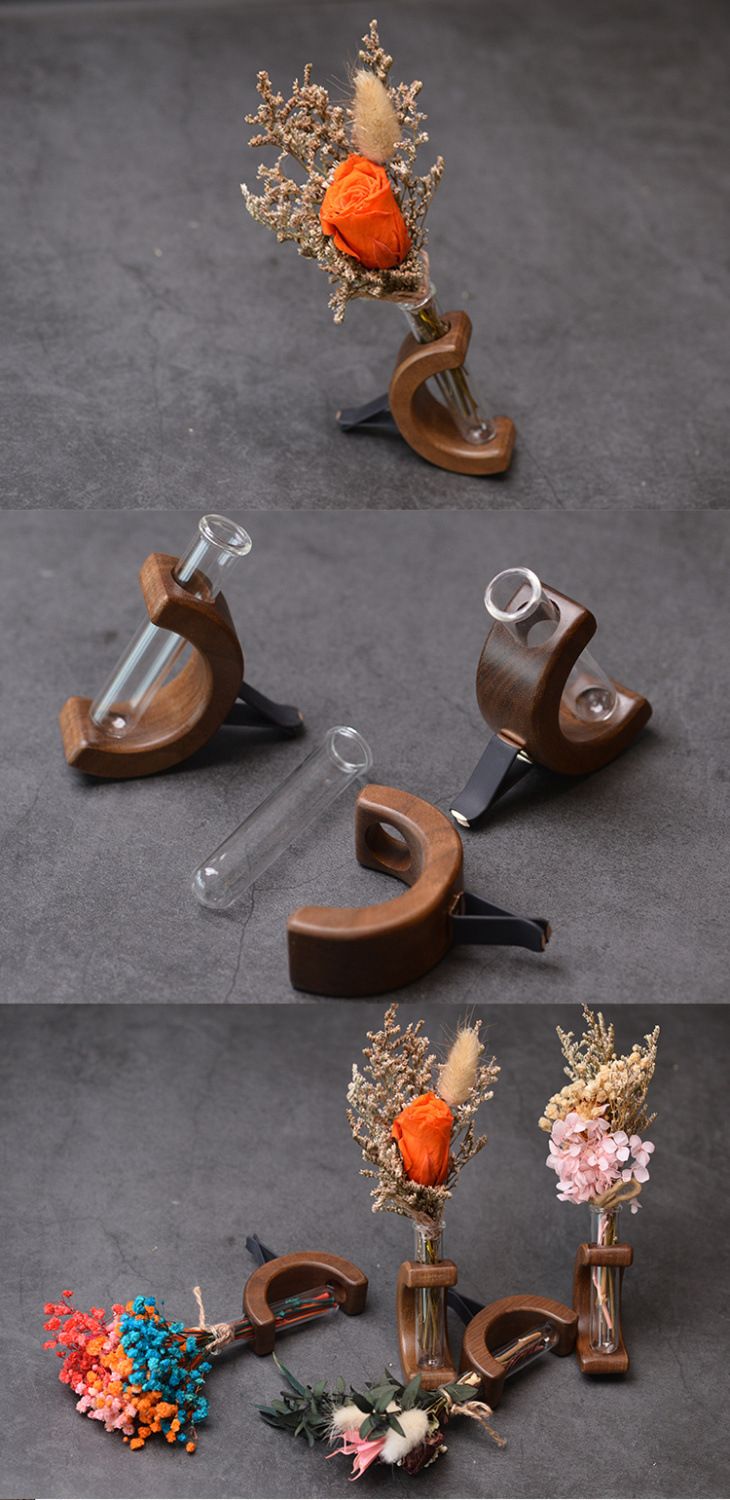 Car air outlet special car mounted vase center console hydroponic flower holder interior decoration solid wood ornament_autovado.com