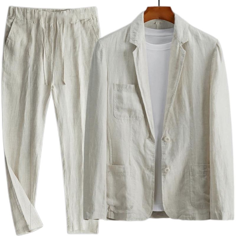 Men's Clothing 2026 New Simple Casual Linen Suit For Men Spring And Summer Thin Style Youth Korean Style Fashion Summer Loose Handsome Two-Piece Suit_autovado.com