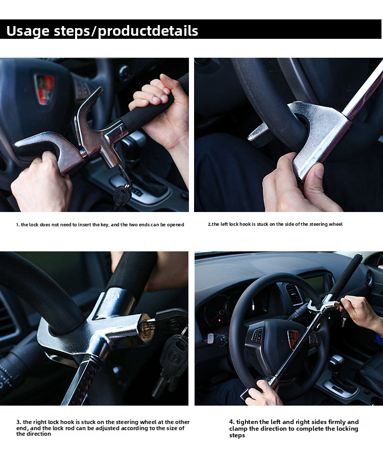 New Car Steering Wheel Multifunctional Adjustable Telescopic Security Anti-theft Thickened Window-breaking Metal_autovado.com