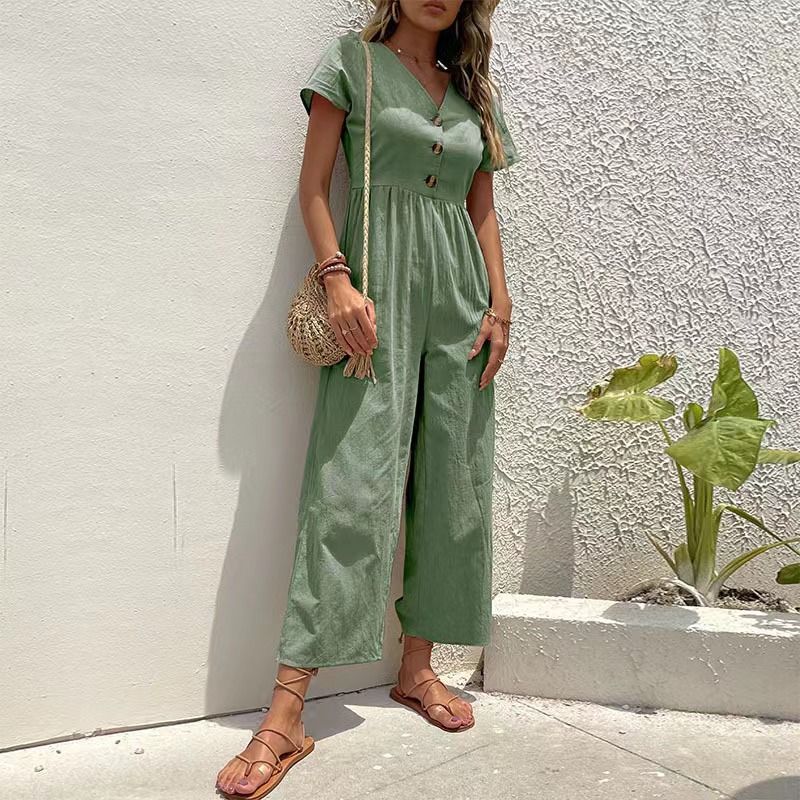 Women's casual commuting nine-point pants summer wide-leg jumpsuit women_autovado.com