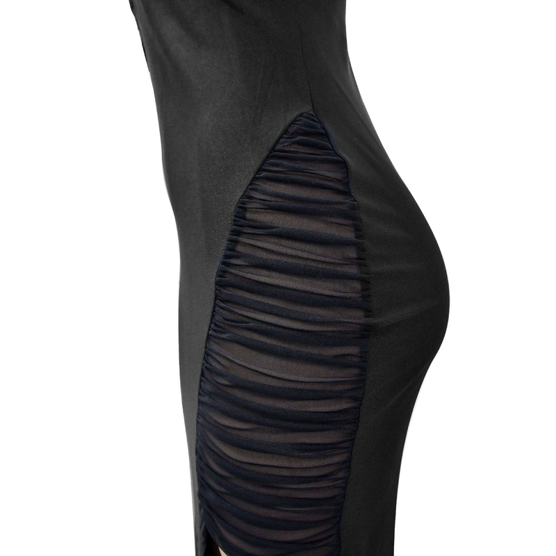 Women's Clothing fashion women's solid color mesh hollow bandage long skirt dress_autovado.com