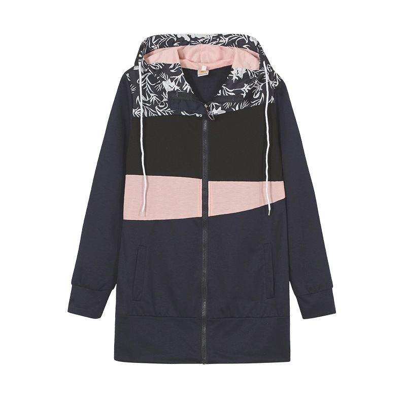 Women's Clothing women's sweatshirt zipper color matching print hooded long sleeved jacket_autovado.com