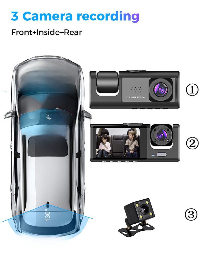 Private Model 3 lens video driving recorder 2 inch screen car recorder HD night vision DASHCAM car DVR_autovado.com