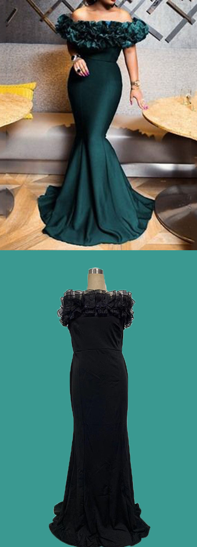 Women's Ruffle One Shoulder Slim Small Trailing Dresses_autovado.com